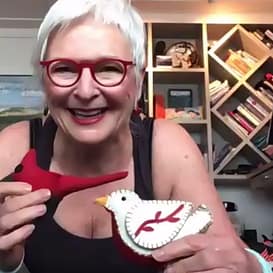 Merle and her "pet" birdies Merle and her "pet" birdies enjoying a Zoom Pets Session at Sheila Hamilton Movement Garden